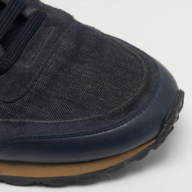 Pre Owned Valentino Rockrunner Size 42 Navy Blue Leather and Suede Lace Up Sneakers