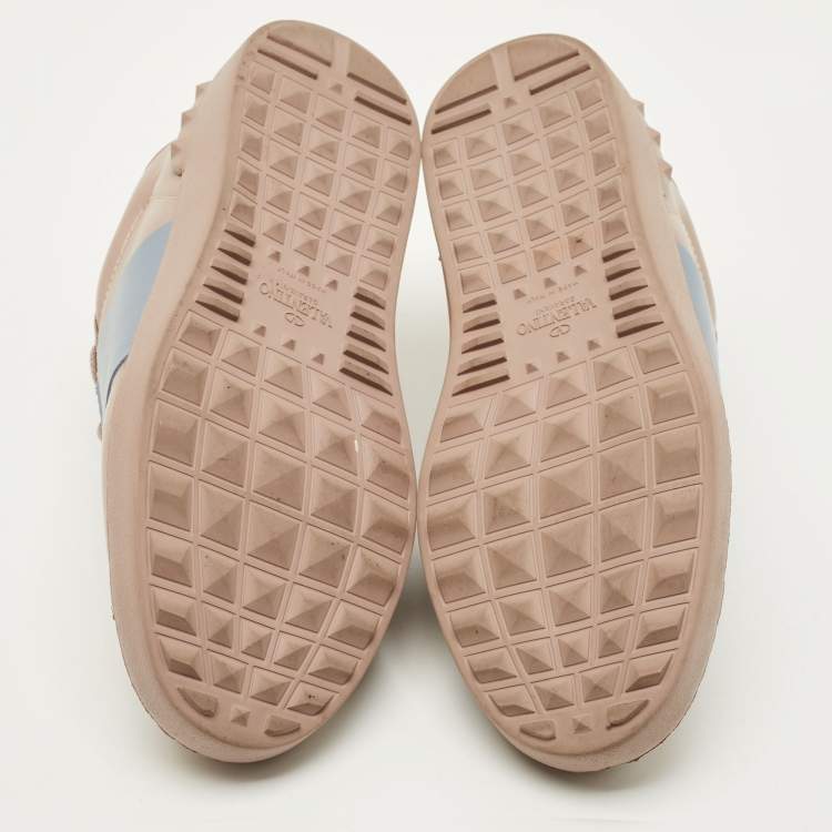 Pre Owned Valentino Open Size 43 Beige/Blue Leather Lace Up Sneakers