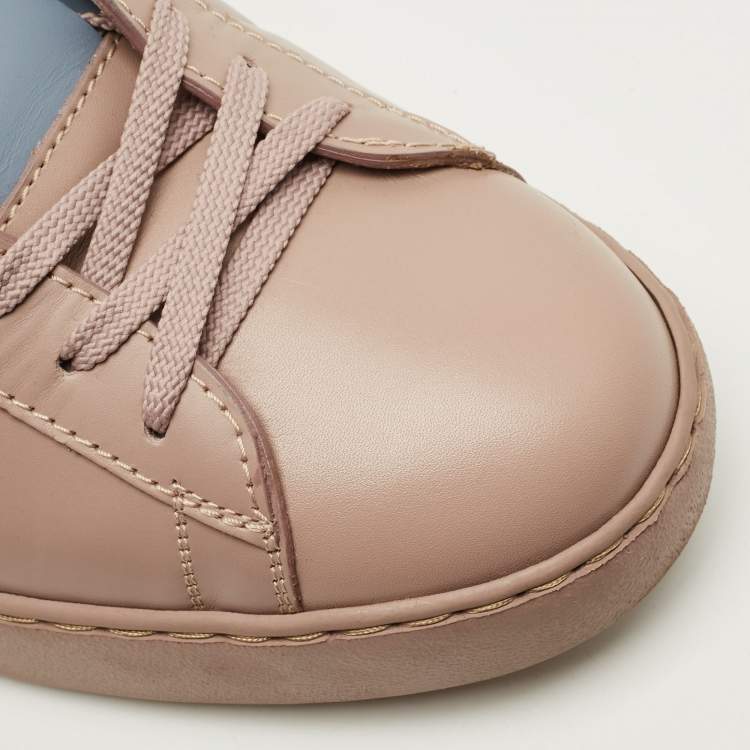Pre Owned Valentino Open Size 43 Beige/Blue Leather Lace Up Sneakers