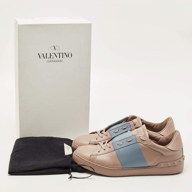 Pre Owned Valentino Open Size 43 Beige/Blue Leather Lace Up Sneakers