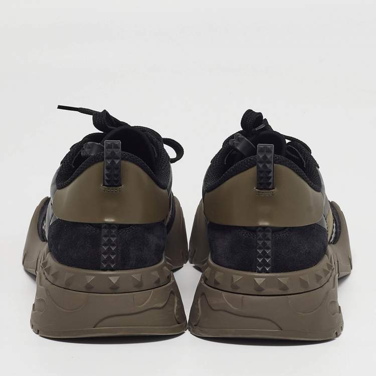 Pre Owned Valentino Rockrunner Size 43.5 Multicolor Camo Print Leather and Suede Sneakers