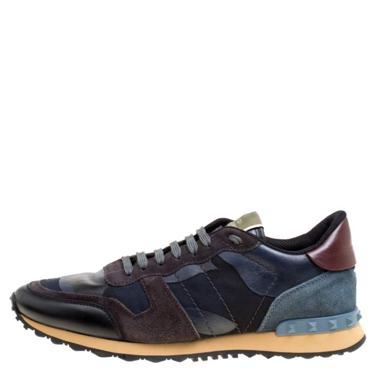 Pre Owned Valentino Multicolor Camouflage Printed Canvas And Leather Rockrunner Sneakers Size 42