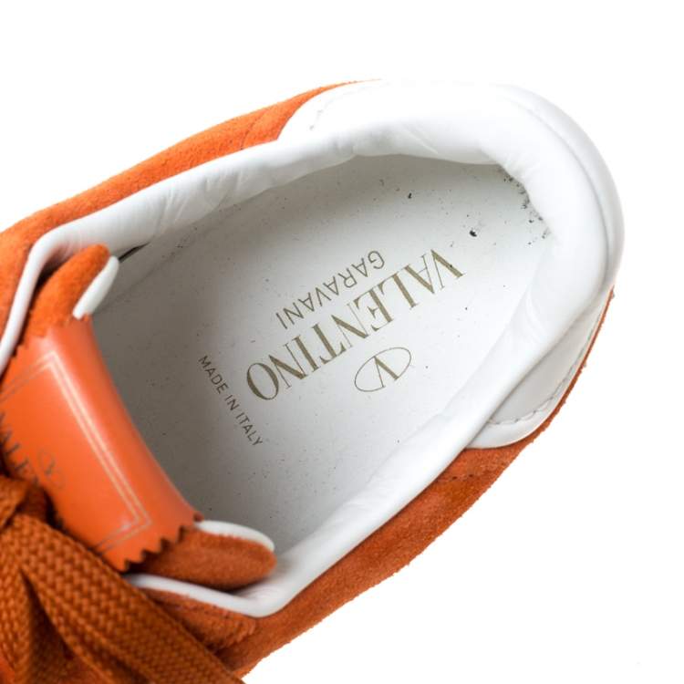 Pre Owned Valentino Orange Suede And White Leather Flycrew Low Top Sneakers Size 40