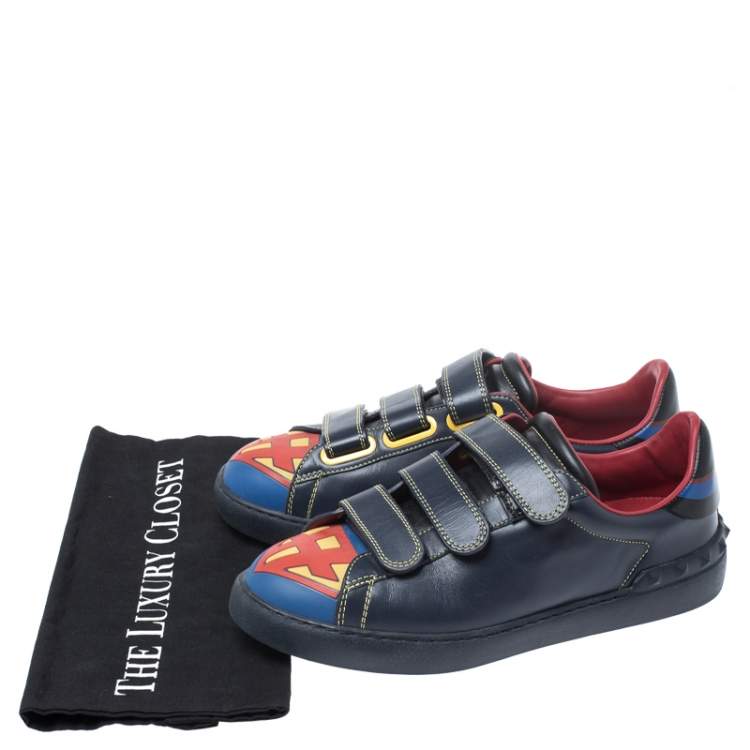 Pre Owned Valentino Blue/Red Leather Super H Low Top Sneakers Size 41
