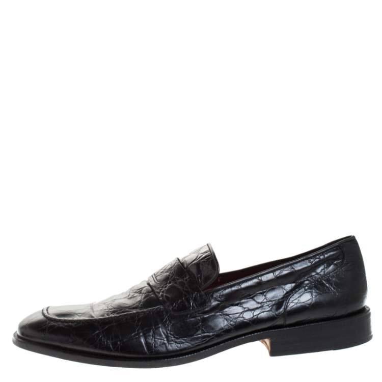 Valentino Black Croc Embossed Leather Slip On Loafer Size 45 Valentino ...