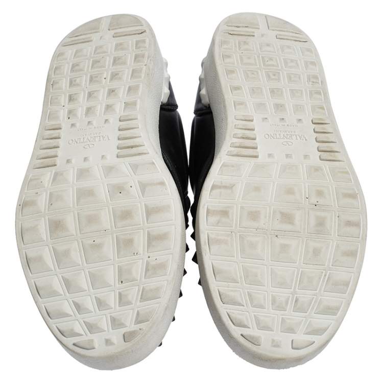 Pre Owned Valentino Black Studded Leather Slip On Sneakers Size 45