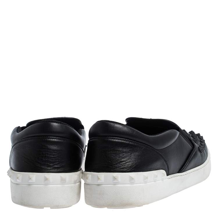 Pre Owned Valentino Black Studded Leather Slip On Sneakers Size 45