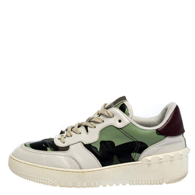 Pre Owned Valentino Multicolor Camouflage Canvas and Leather Rockrunner Sneakers Size 41