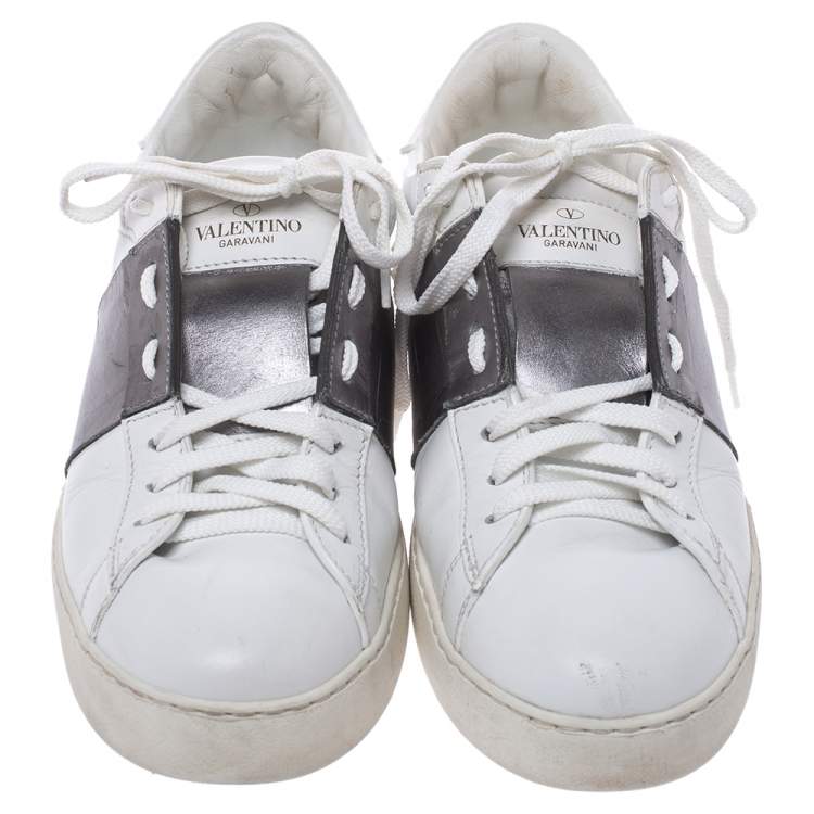 Pre Owned Valentino Two Tone Leather Open Sneakers Size 40