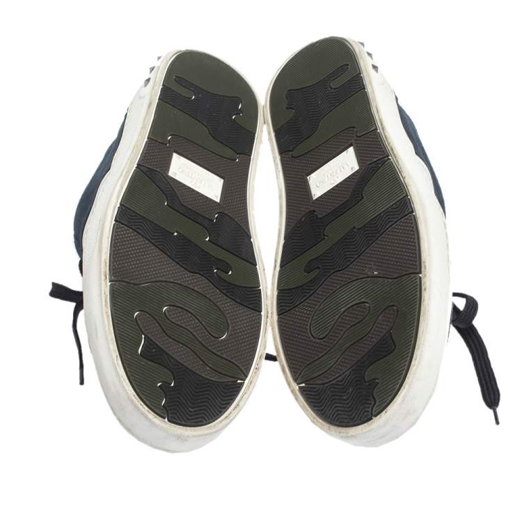Pre Owned Valentino Blue/White Suede and Leather Flycrew Lace Up Sneakers Size 41