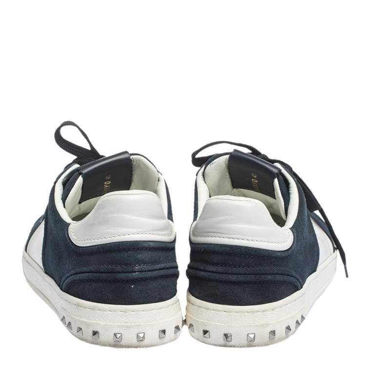 Pre Owned Valentino Blue/White Suede and Leather Flycrew Lace Up Sneakers Size 41