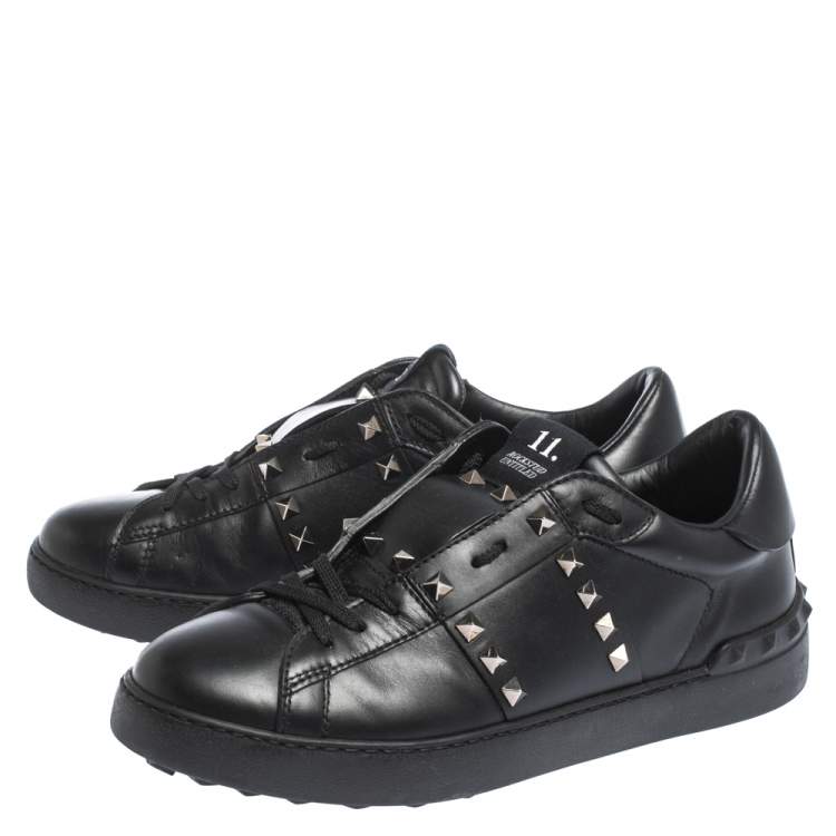 Pre Owned Valentino Black Leather Rockstud Untitled 11 Low Top Sneakers Size 40