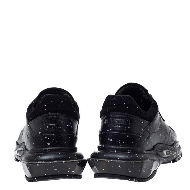 Pre Owned Valentino Black Leather And Suede Spray Effect Bounce Low Top Lace Up Sneakers Size 41
