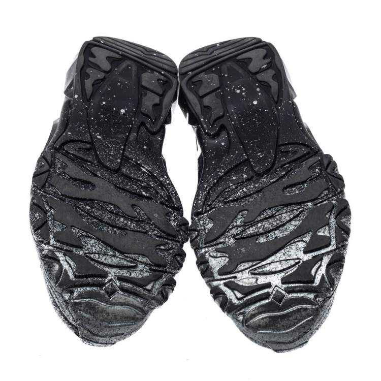 Pre Owned Valentino Black Leather And Suede Spray Effect Bounce Low Top Lace Up Sneakers Size 41