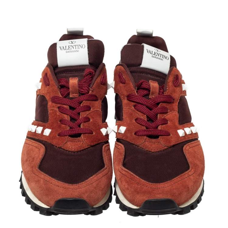 Pre Owned Valentino 2 Tone Suede And Canvas Rockstud Sneakers Size 41