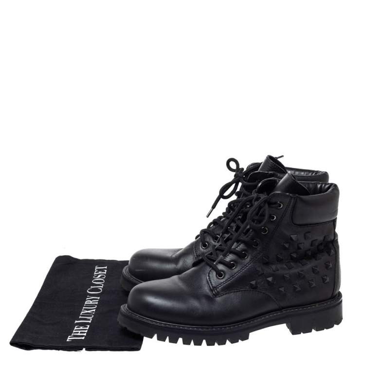 Pre Owned Valentino Black Leather Rockstud Combat Boots Size 40