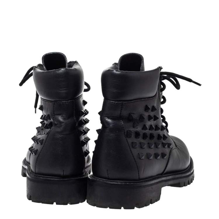 Pre Owned Valentino Black Leather Rockstud Combat Boots Size 40