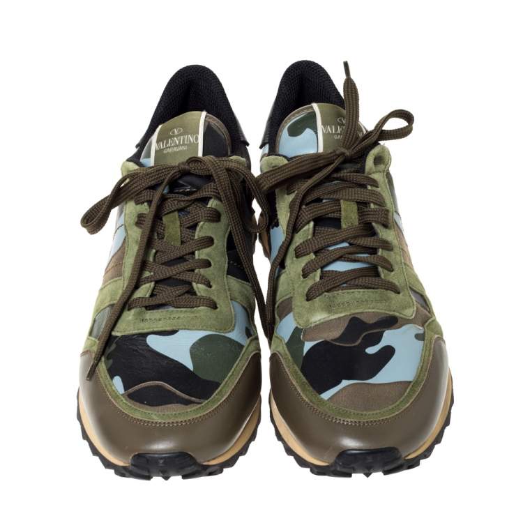 Pre Owned Valentino Multicolor Camo Butterfly Printed Rockrunner Sneakers Size 45