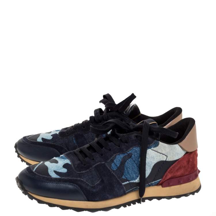 Pre Owned Valentino Multicolor Camouflage Leather And Suede Rockrunner Low Top Sneakers Size 42