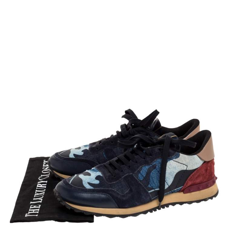 Pre Owned Valentino Multicolor Camouflage Leather And Suede Rockrunner Low Top Sneakers Size 42