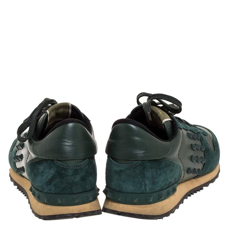 مملوكة مسبقًا Valentino Green Leather and Suede Rockrunner Low Top Sneakers Size 43