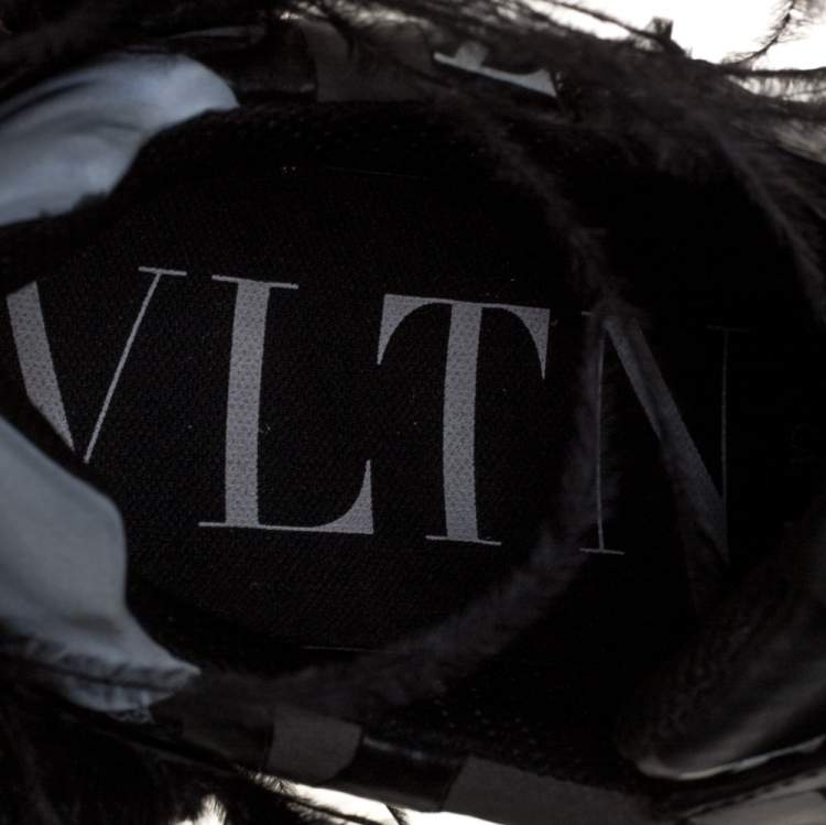 Pre Owned Valentino Black Camouflage Leather and Mesh Feather Bounce Sneakers Size 40