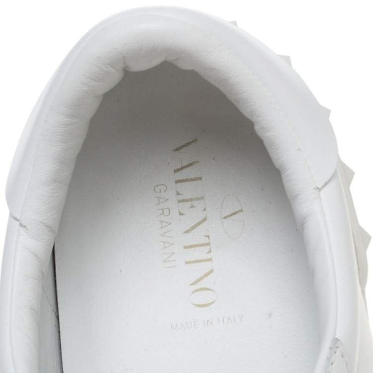 Pre Owned Valentino White and Navy Blue Band Leather Open Low Top Sneakers Size 45