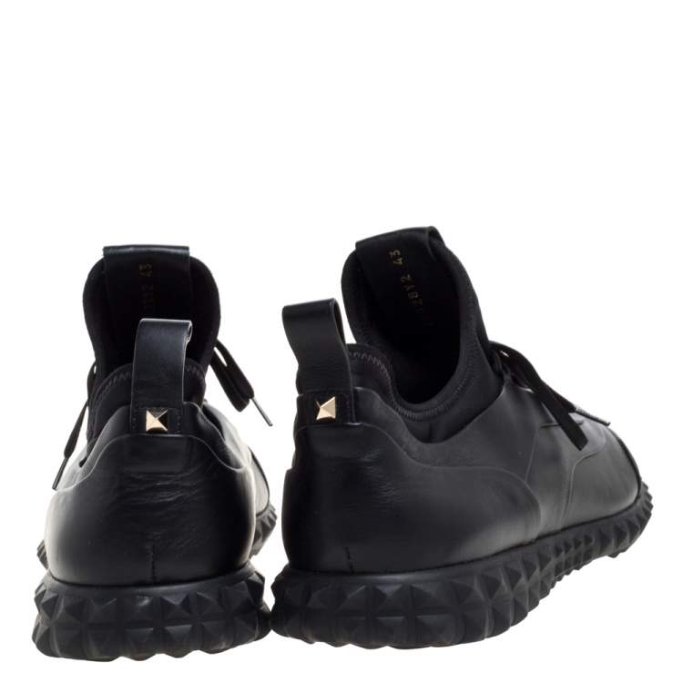 مملوكة مسبقًا Valentino Black Leather and Satin Bodytech with Stud Low Top Sneakers Size 43