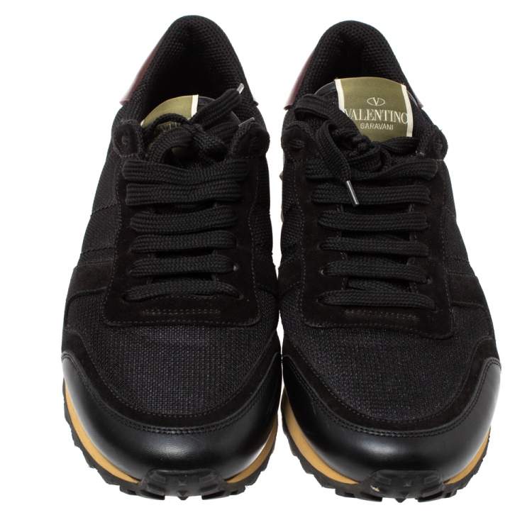 مملوكة مسبقًا Valentino Black Suede Leather And Mesh Rockrunner Low Top Sneakers Size 39
