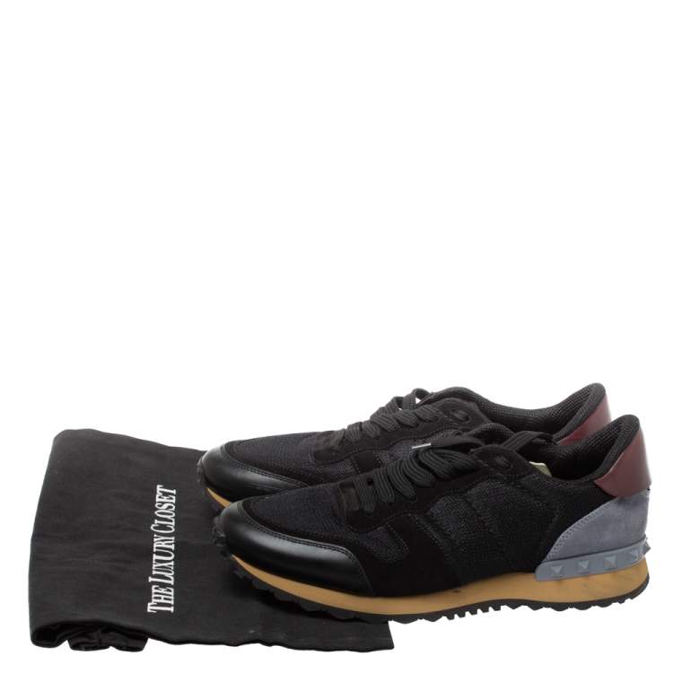 مملوكة مسبقًا Valentino Black Suede Leather And Mesh Rockrunner Low Top Sneakers Size 39