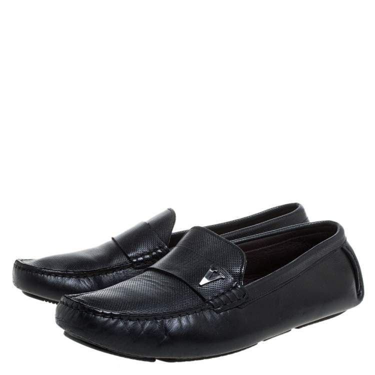 Pre Owned Valentino Black Perforated Leather Driving Loafers Size 41
