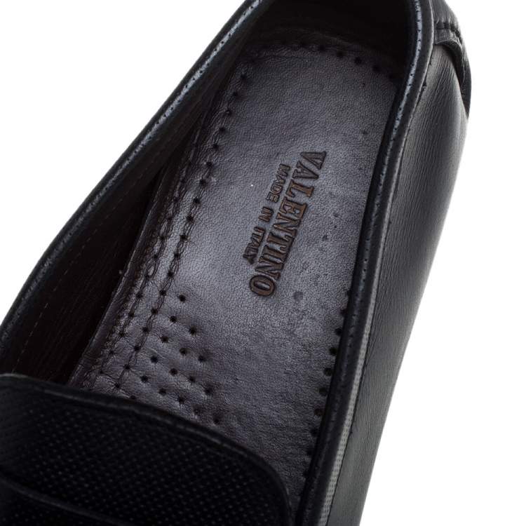Pre Owned Valentino Black Perforated Leather Driving Loafers Size 41