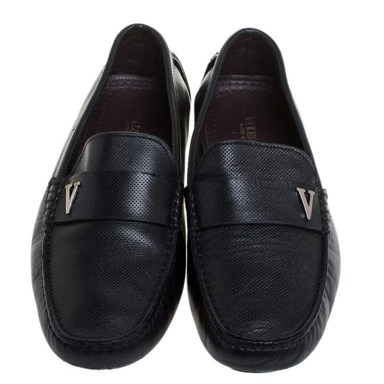 Pre Owned Valentino Black Perforated Leather Driving Loafers Size 41