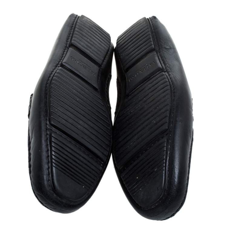 Pre Owned Valentino Black Perforated Leather Driving Loafers Size 41