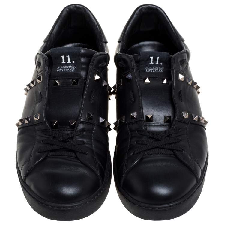Pre Owned Valentino Black Leather Studded Low Top Sneakers Size 43