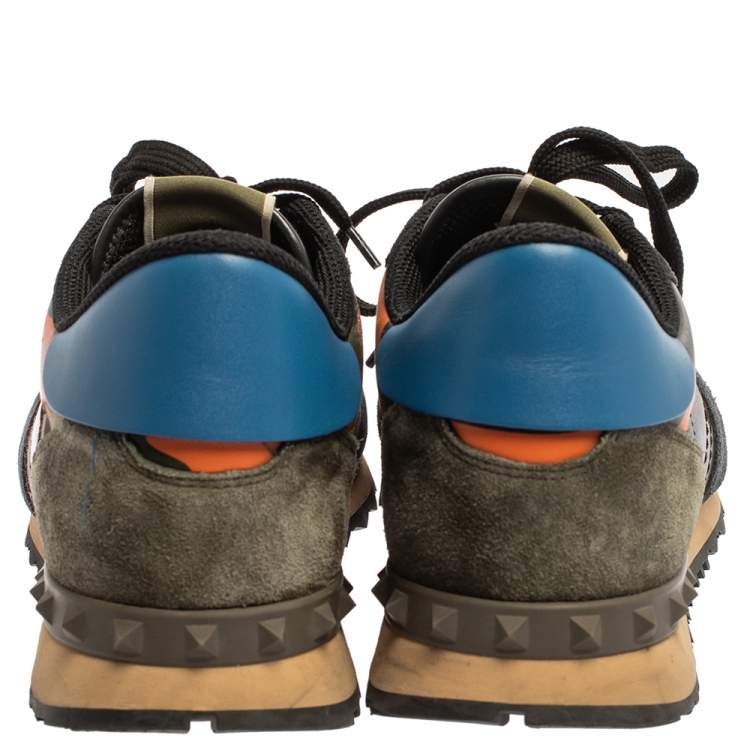 Pre Owned Valentino Multicolor Suede And Leather Camouflage Rockrunner Low Top Sneakers Size 43