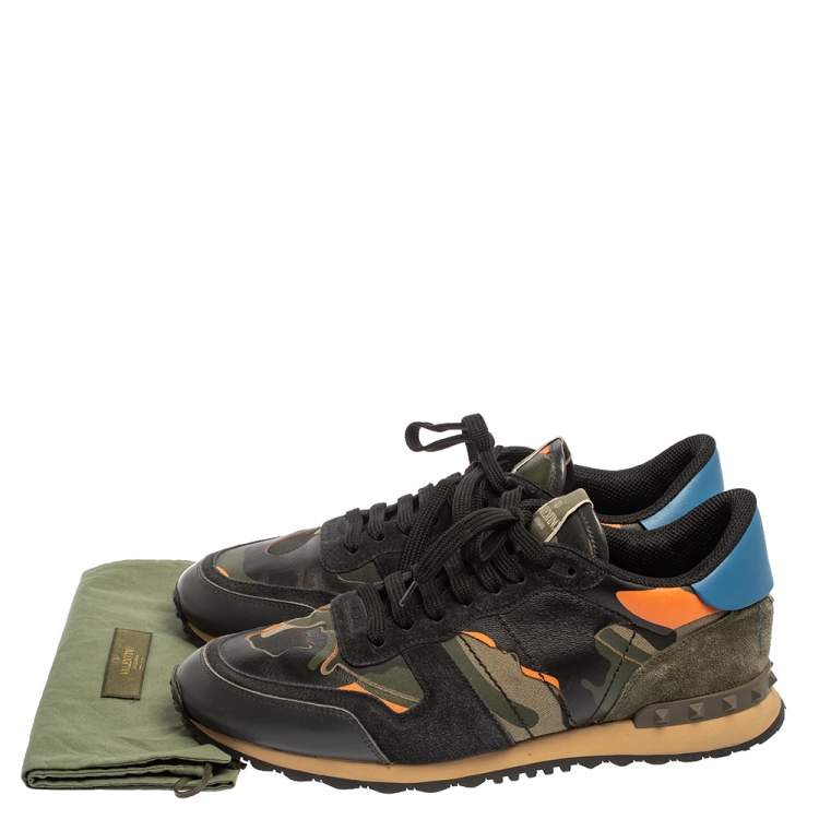 Pre Owned Valentino Multicolor Suede And Leather Camouflage Rockrunner Low Top Sneakers Size 43