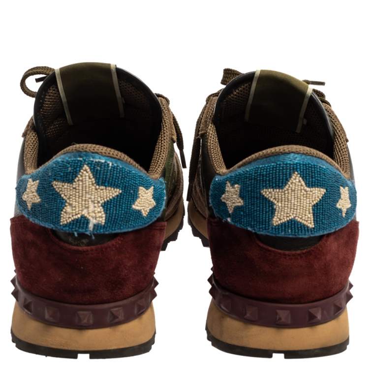 Pre Owned Valentino Multicolor Suede And Leather Camouflage Rockrunner Low Top Sneakers Size 43.5