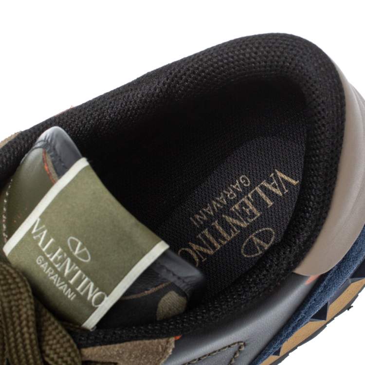 Pre Owned Valentino Multicolor Camouflage Printed Canvas/Leather and Suede Rockrunner Sneakers Size 45