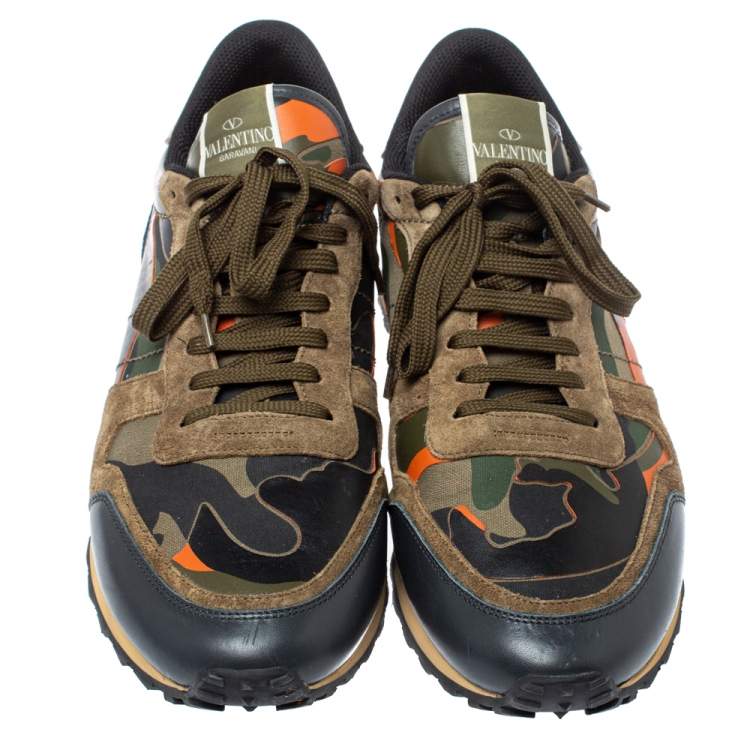 Pre Owned Valentino Multicolor Camouflage Printed Canvas/Leather and Suede Rockrunner Sneakers Size 45
