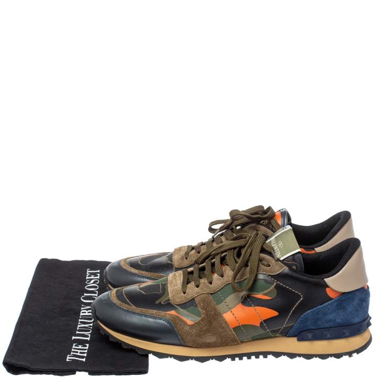 Pre Owned Valentino Multicolor Camouflage Printed Canvas/Leather and Suede Rockrunner Sneakers Size 45