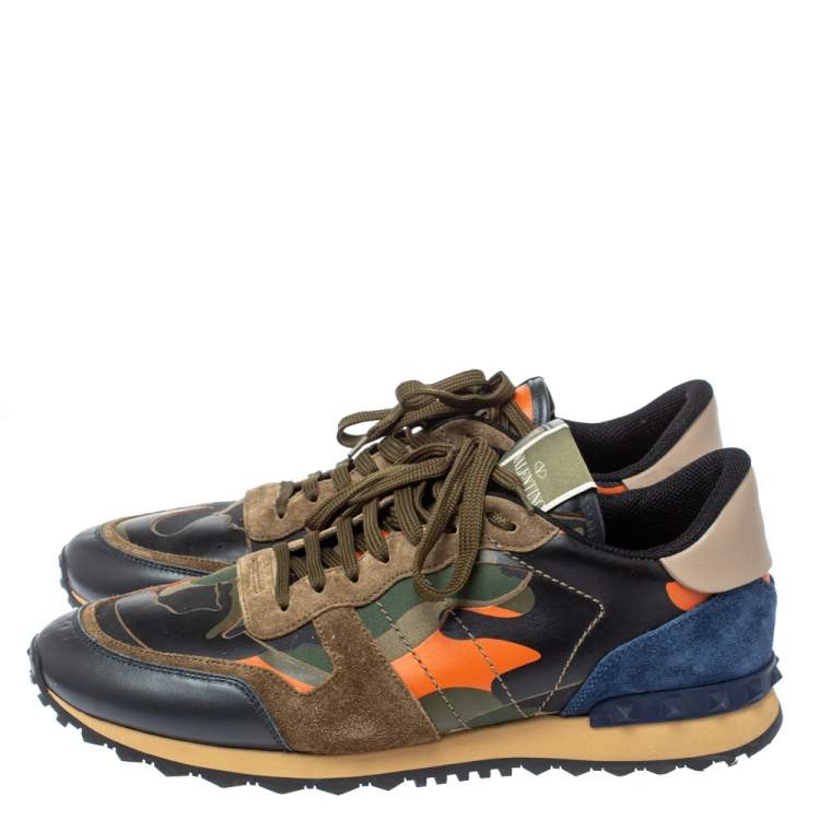 Pre Owned Valentino Multicolor Camouflage Printed Canvas/Leather and Suede Rockrunner Sneakers Size 45