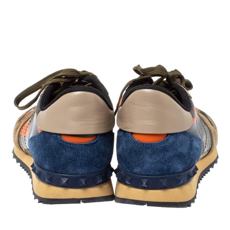 Pre Owned Valentino Multicolor Camouflage Printed Canvas/Leather and Suede Rockrunner Sneakers Size 45