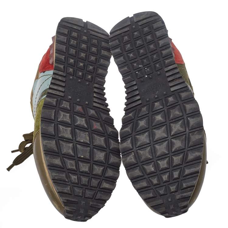 Pre Owned Valentino Multicolor Camo Leather and Suede Rockrunner Sneakers Size 41