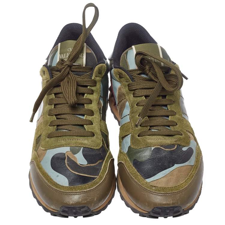 Pre Owned Valentino Multicolor Camo Leather and Suede Rockrunner Sneakers Size 41