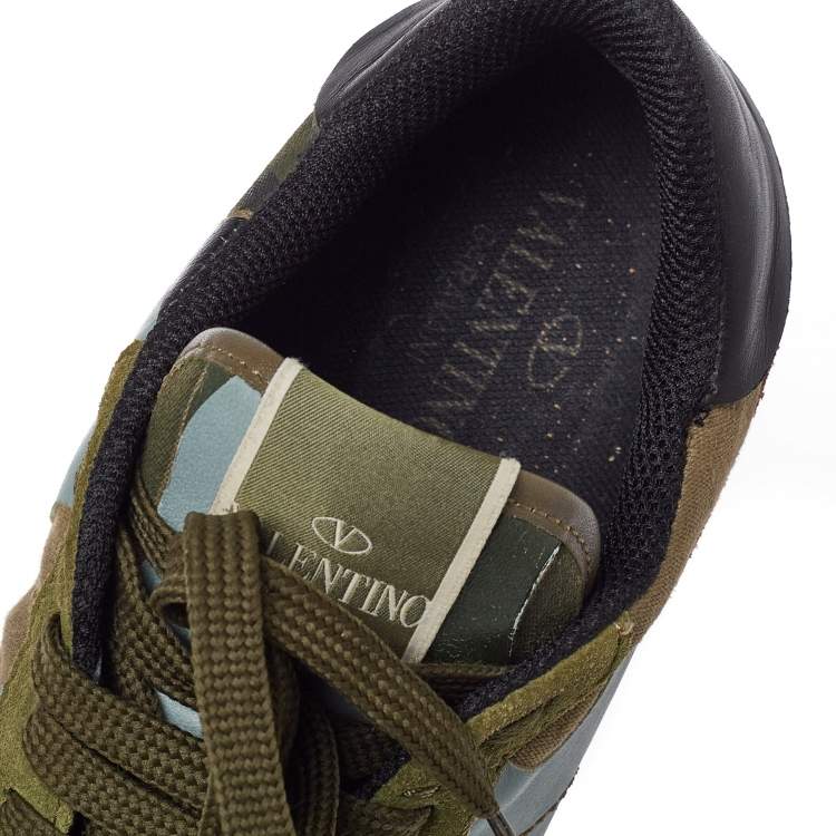 Pre Owned Valentino Multicolor Camo Leather and Suede Rockrunner Sneakers Size 41