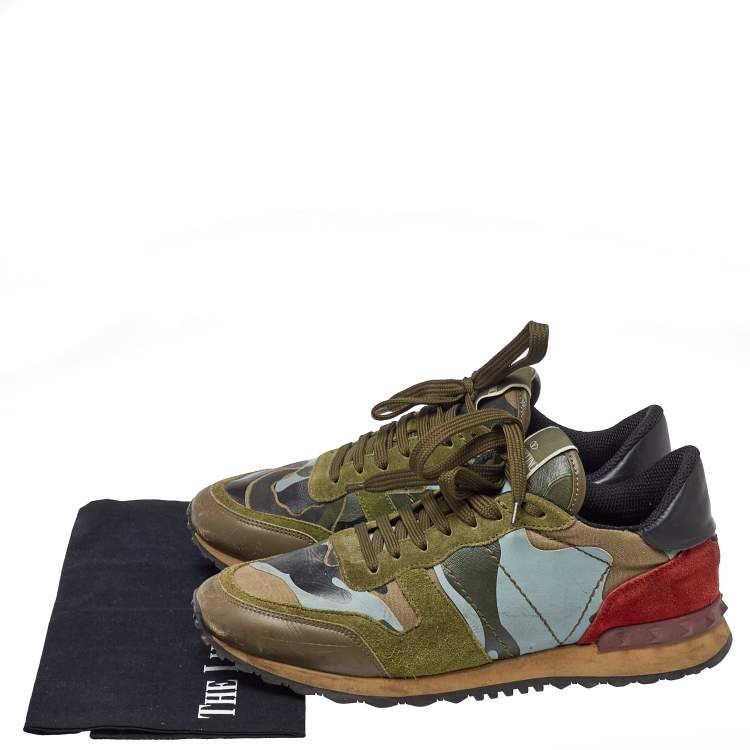 Pre Owned Valentino Multicolor Camo Leather and Suede Rockrunner Sneakers Size 41