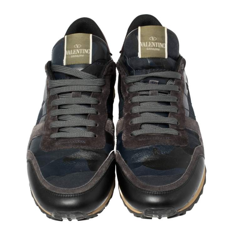 مملوكة مسبقًا Valentino Black Suede Leather And Mesh Rockrunner Low Top Sneakers Size 43