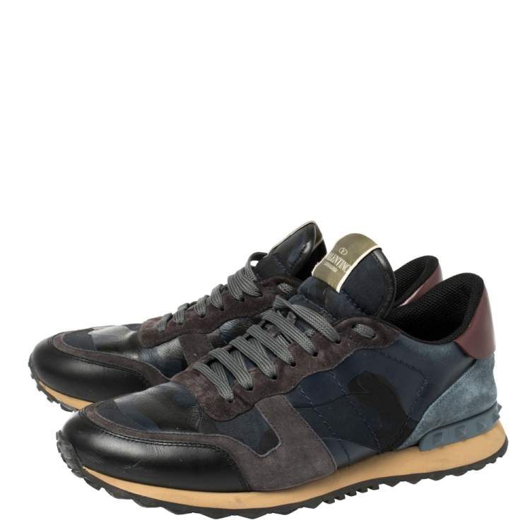 مملوكة مسبقًا Valentino Black Suede Leather And Mesh Rockrunner Low Top Sneakers Size 43