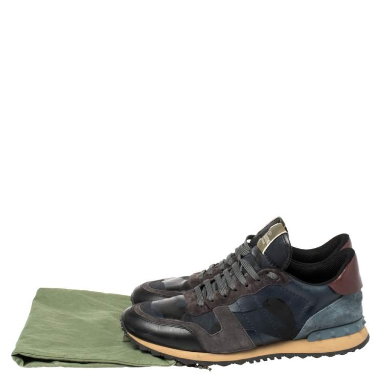 مملوكة مسبقًا Valentino Black Suede Leather And Mesh Rockrunner Low Top Sneakers Size 43